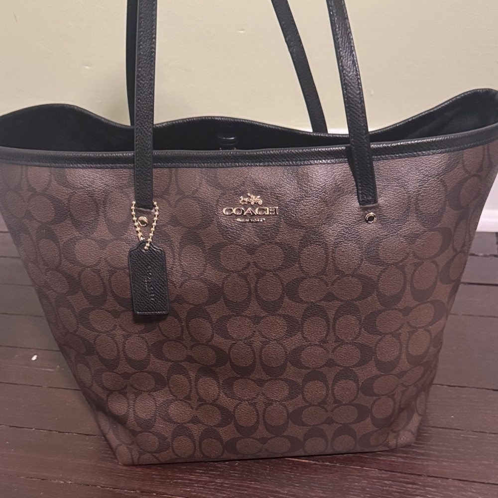 Coach Brown and Black Signature Tote